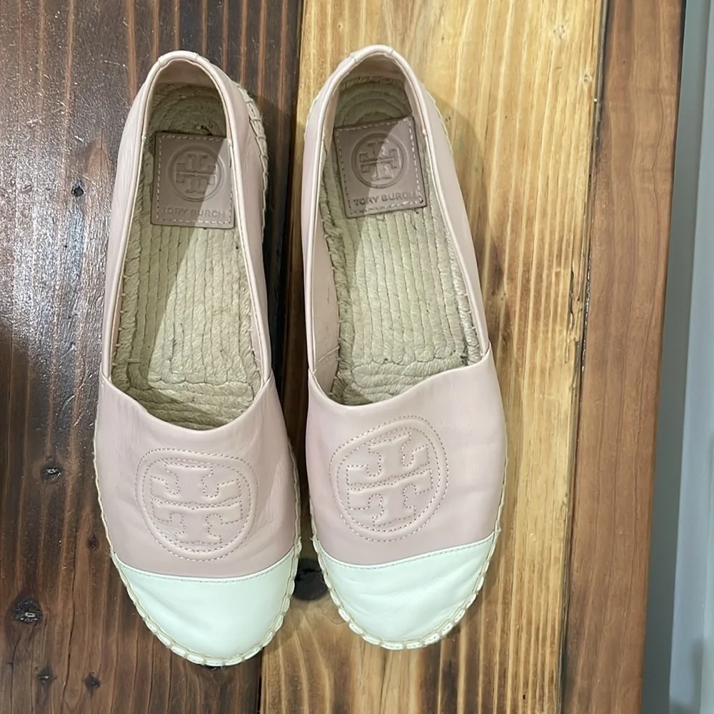 Tory Burch BENTON 2 ESPADRILLE NAPPA LEATHER Seashell Pink /New Ivory Size 8